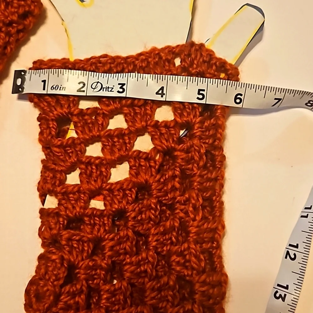 Hand Crafted Hand Knit Crochet Orange Granny Square Fingerless Gloves handmade